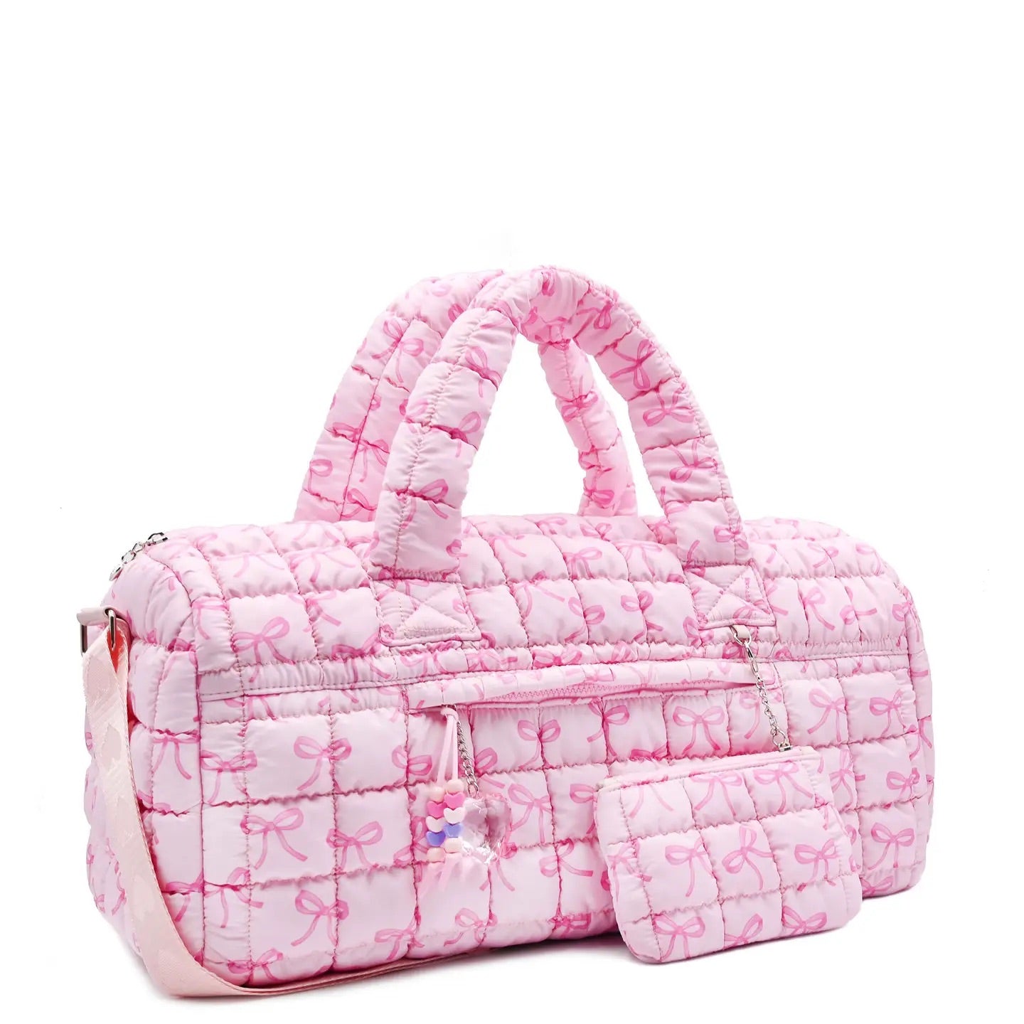 Pink Bow Large Duffle Bag With Strap & Small Purse
