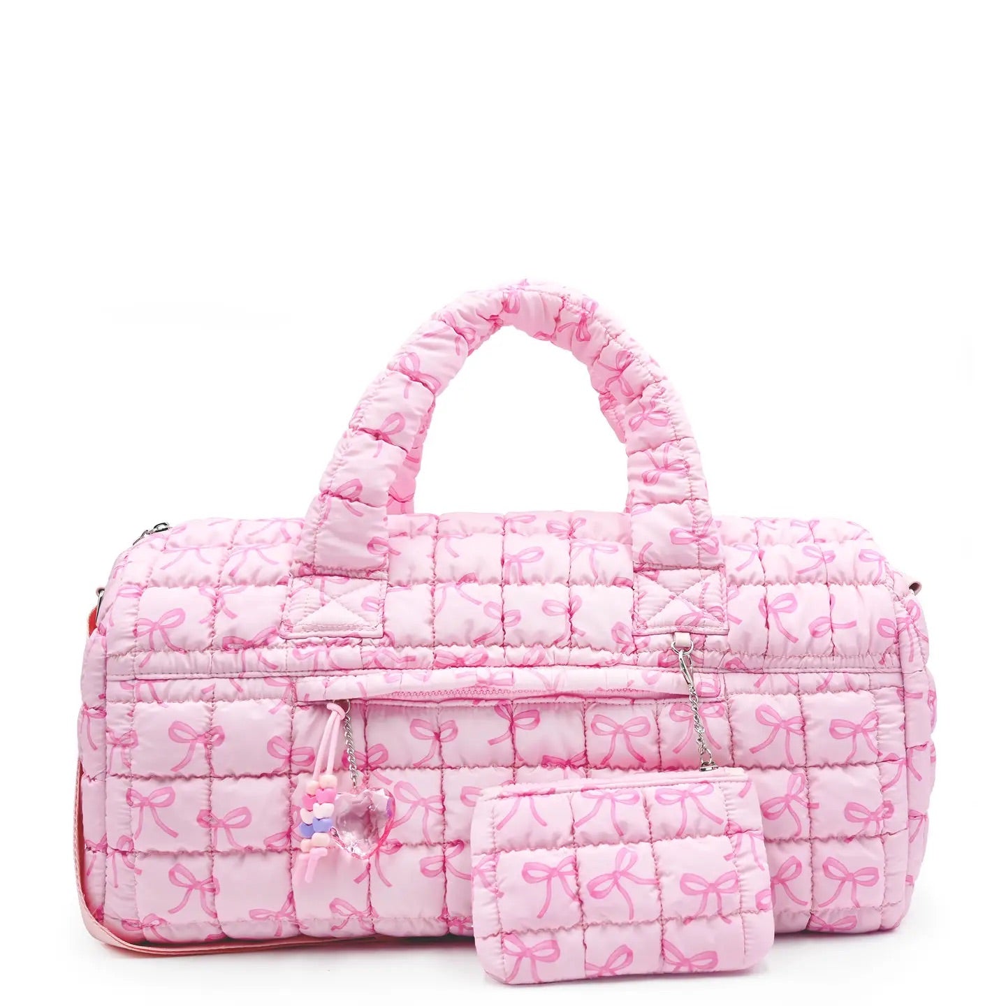 Pink Bow Large Duffle Bag With Strap & Small Purse