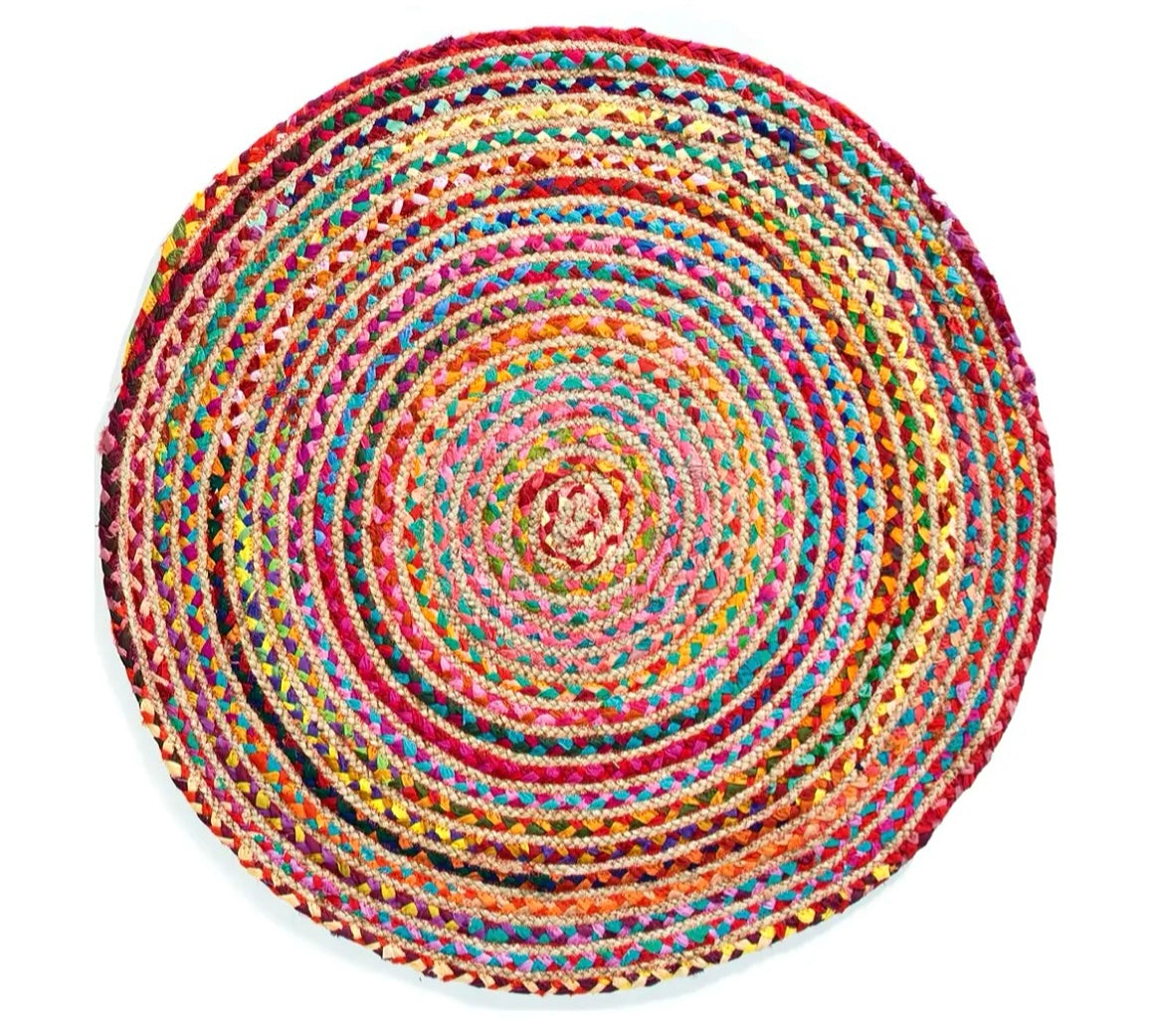Round Multi Colour Cotton/Jute Braided Rug 150cm