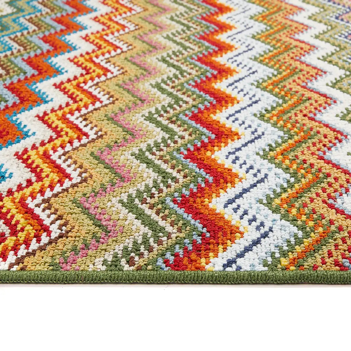 Green Zig Zag Stain Resistant Washable Indoor Runner 67cm x 100cm