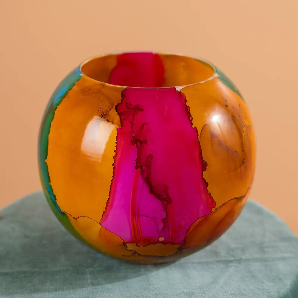 Marble Finished Hand Painted Glass Vase