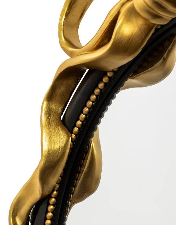 BLACK WITH GOLD BOW ROUND WALL MIRROR