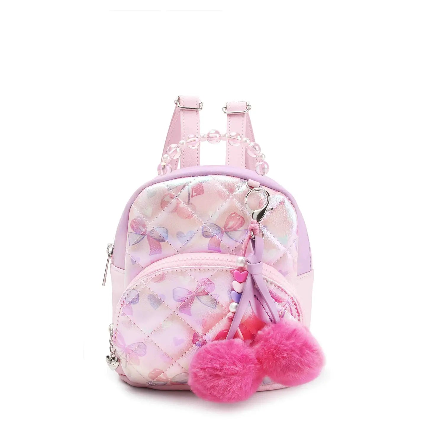Cherry Quilted Metallic Printed Micro Mini Backpack with Charm