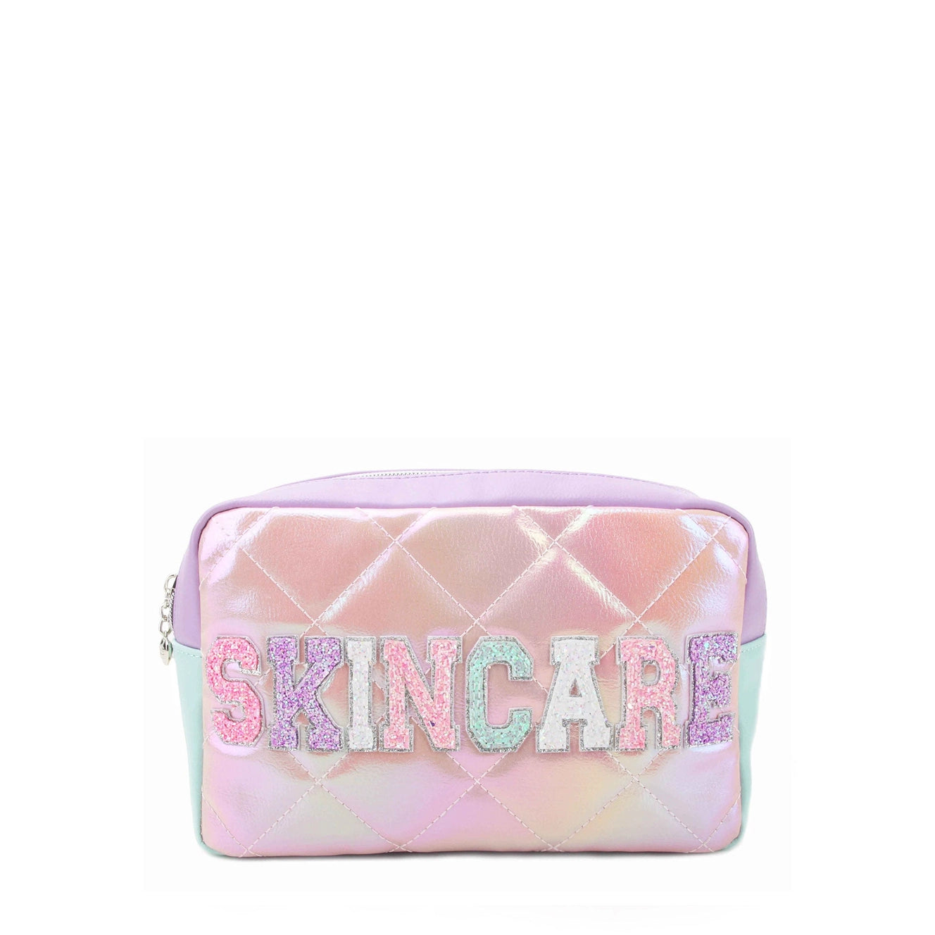 Pink Metallic Skincare Pouch With Zip Detail