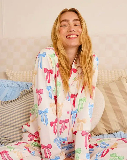 Multicoloured Bow Pyjama & Scrunchie Set
