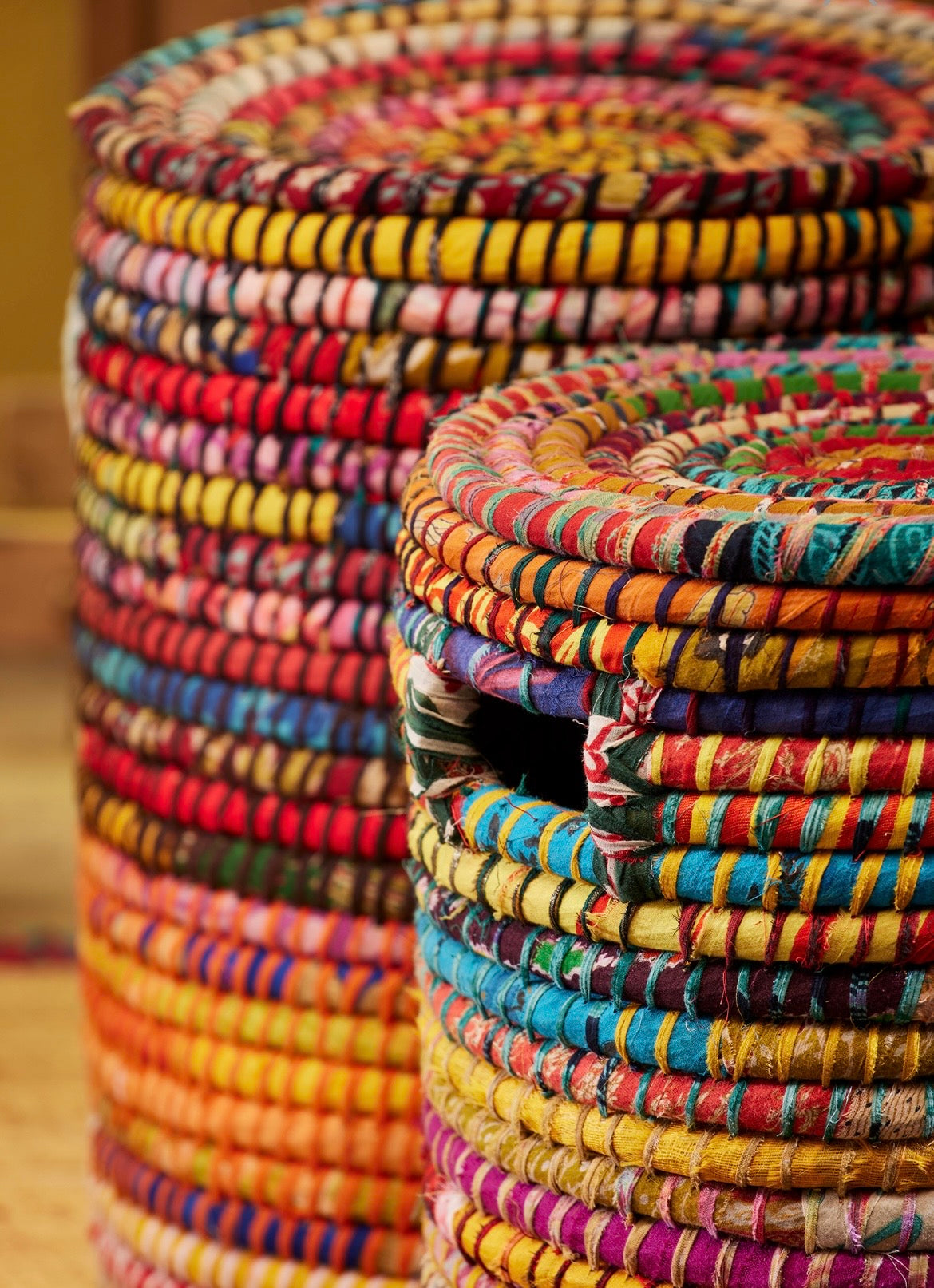 Recycled Sari & Seagrass Laundry Basket Set