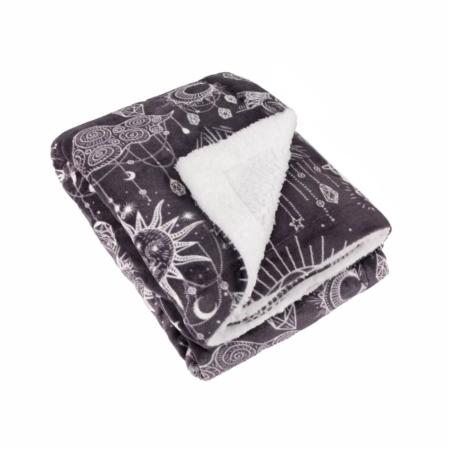 Constellation Printed Sherpa Fleece Throw Charcoal Cream 130x180cm