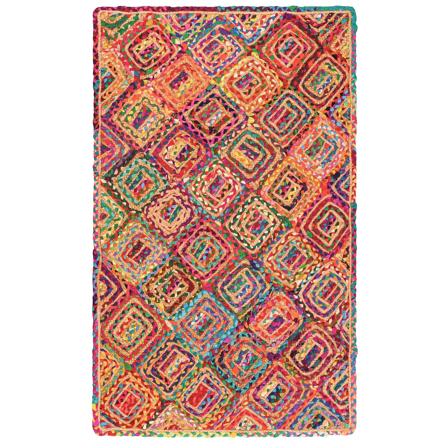Diamond Weave Jute and Cotton Chindi Rug 90 X 150cm