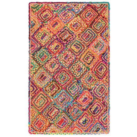 Diamond Weave Jute and Cotton Chindi Rug 90 X 150cm