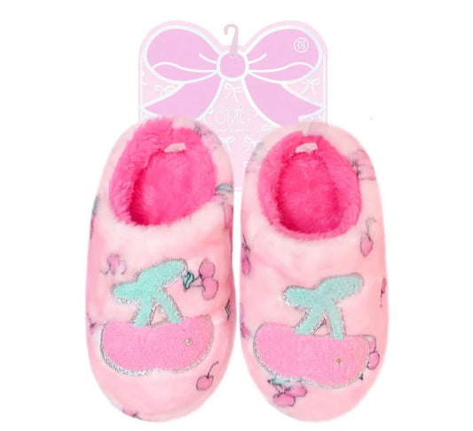 Pink Cherry Faux Fur Children's Slippers