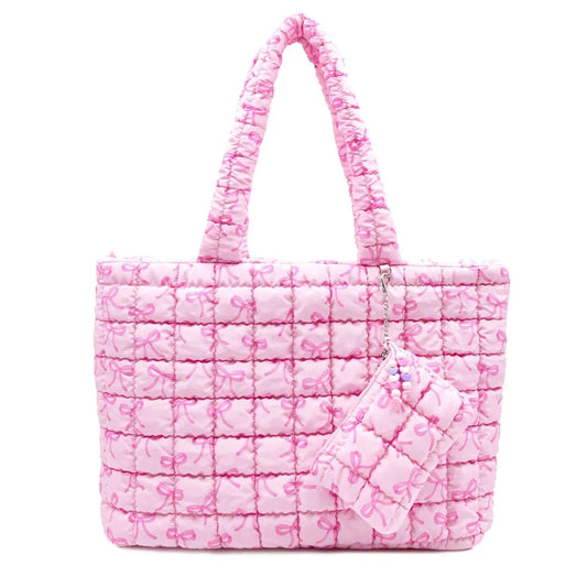 Pink Bow Tote Bag With Matching Purse