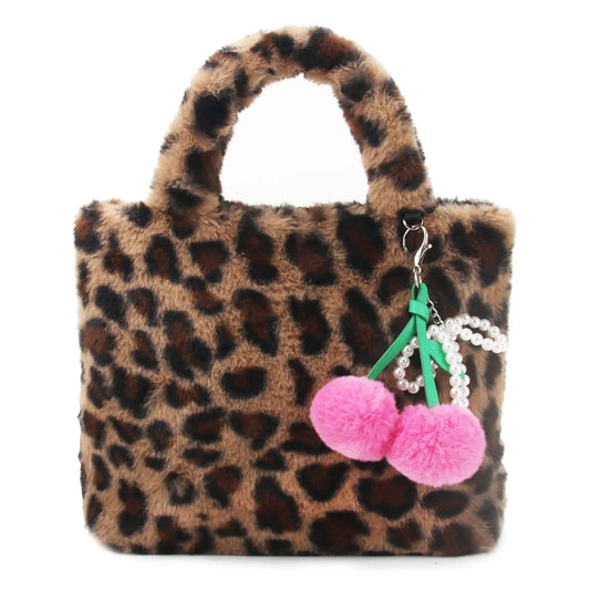 Leopard Print Mini Tote With Cherry & Bow Charm Detail
