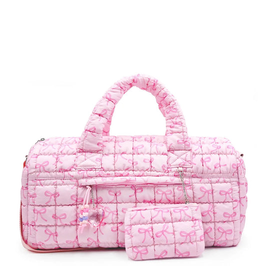 Pink Bow Large Duffle Bag With Strap & Small Purse