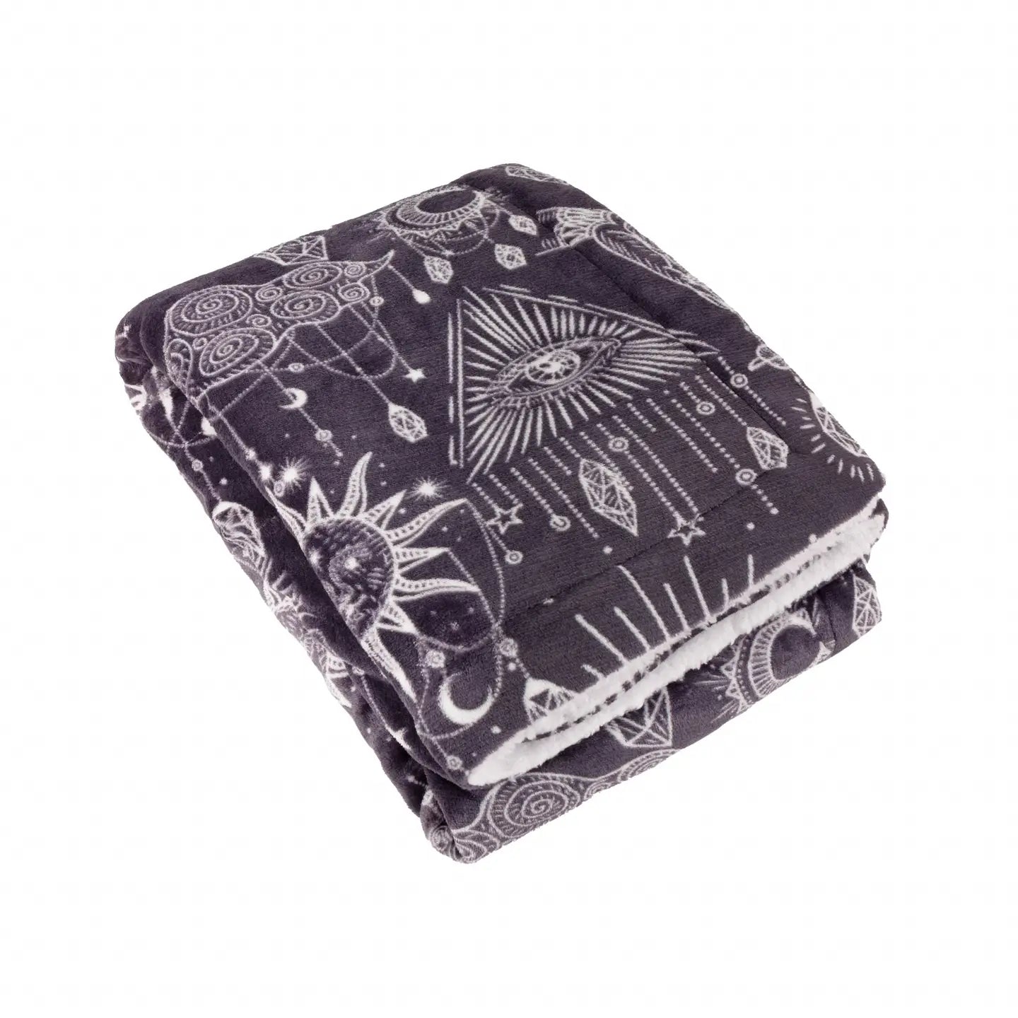 Constellation Printed Sherpa Fleece Throw Charcoal Cream 130x180cm