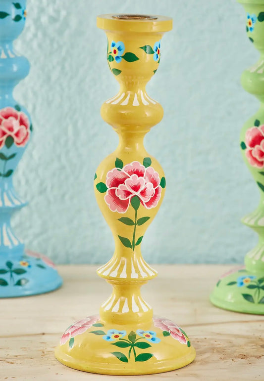 Yellow Chrysanthemum Xl Hand Painted Candlestick