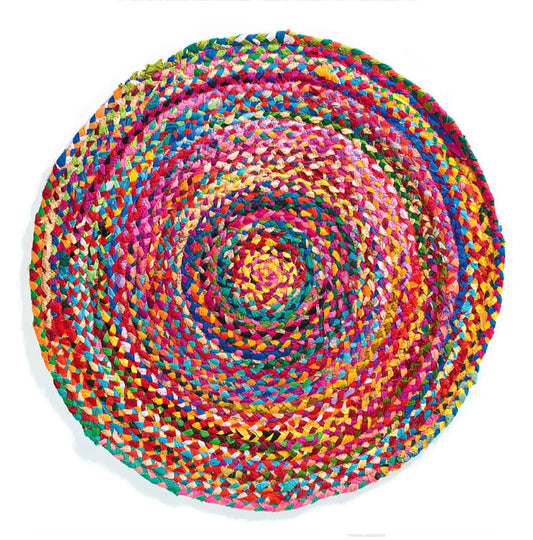 Round Multi Colour Cotton Chindi Braided Rug 150cm