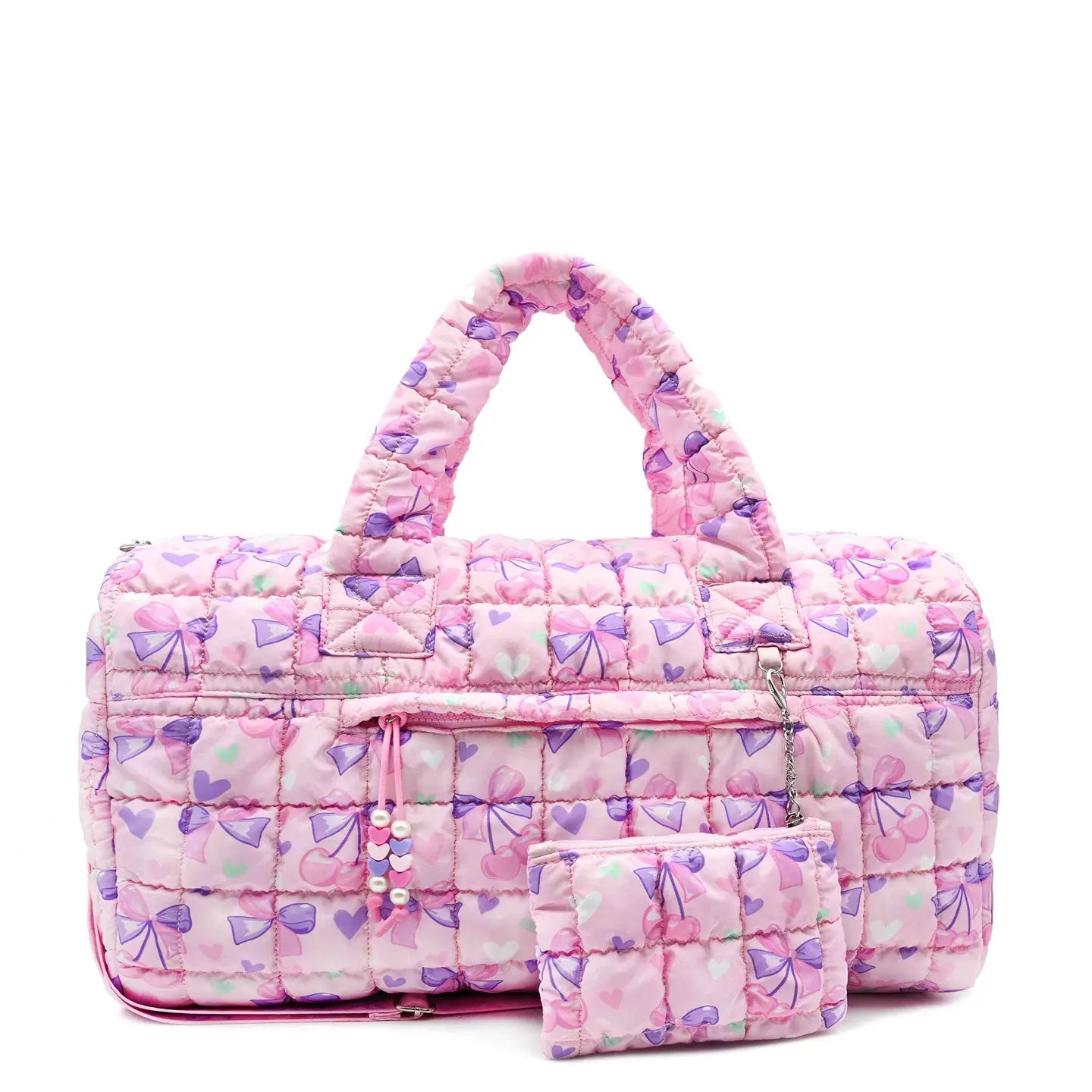 Pink Bow & Cherry Large Travel Bag With Purse