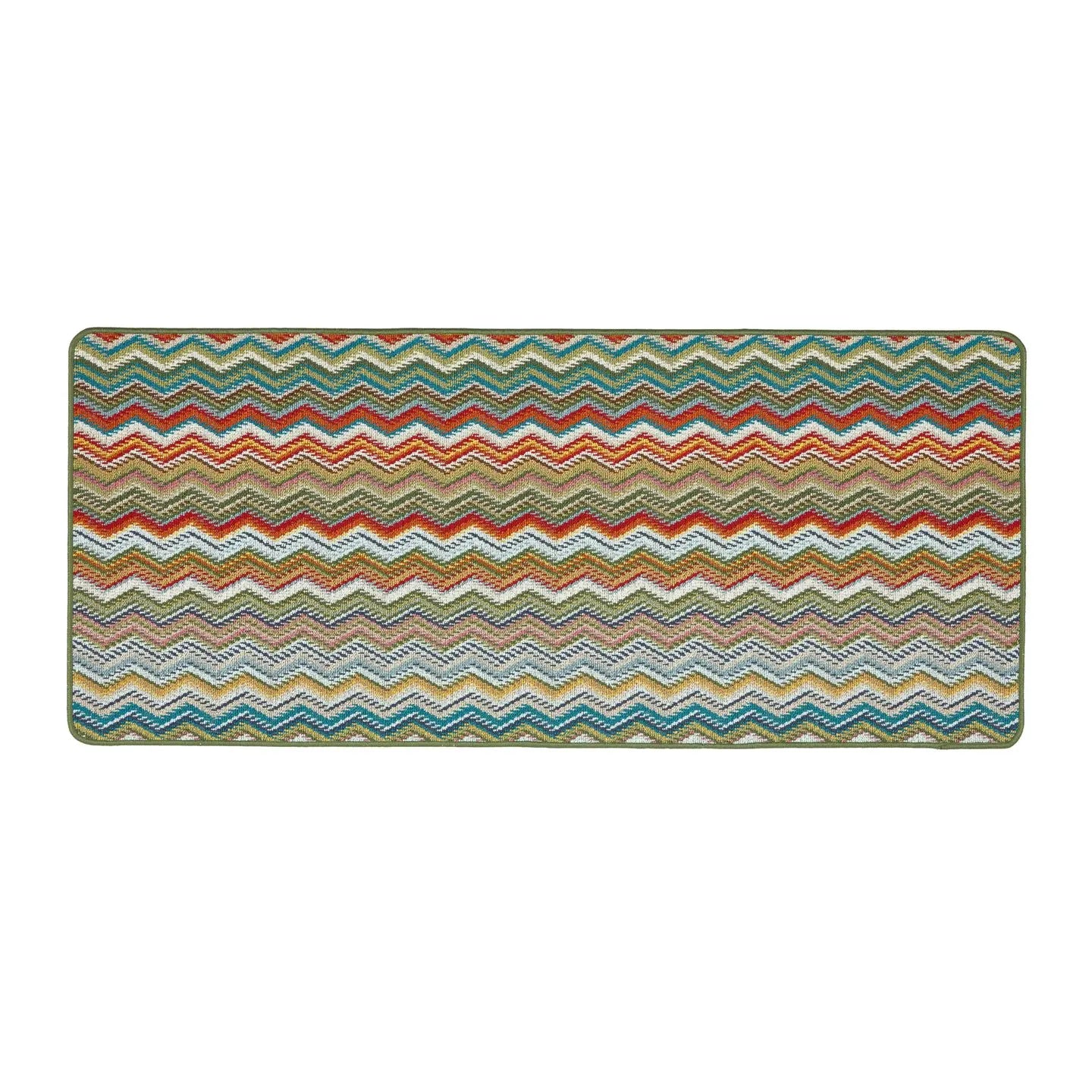 Green Zig Zag Stain Resistant Washable Indoor Runner 200x67cm