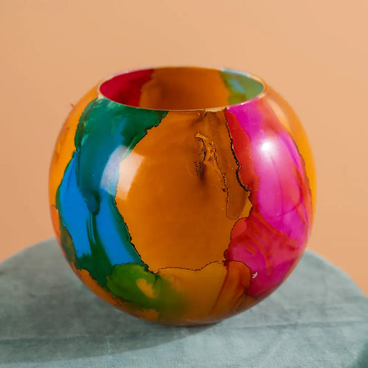 Marble Finished Hand Painted Glass Vase