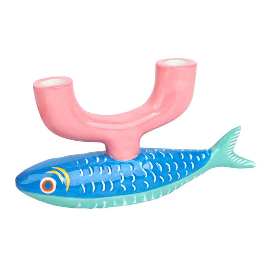 Pink Blue & Mint Ceramic Fish Candle Holder