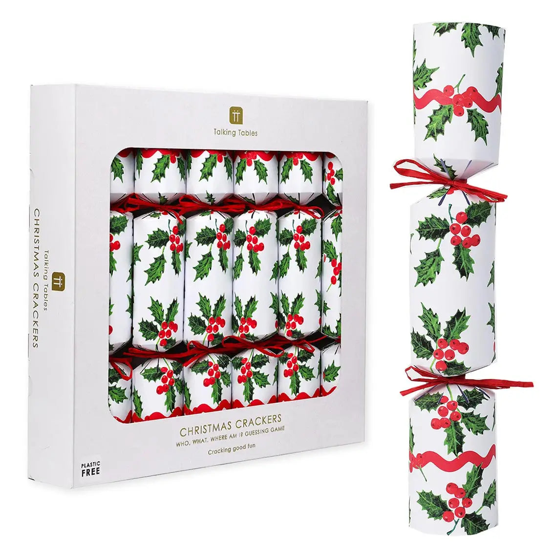 Traditional Holly White Christmas Crackers Pack Of 6