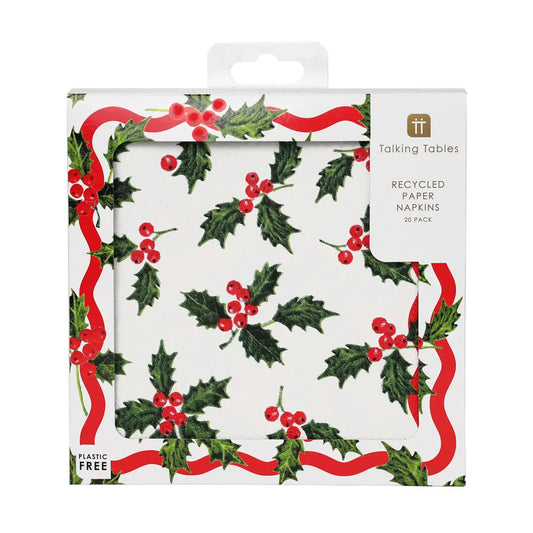 Traditional Holly White Paper Napkins X20