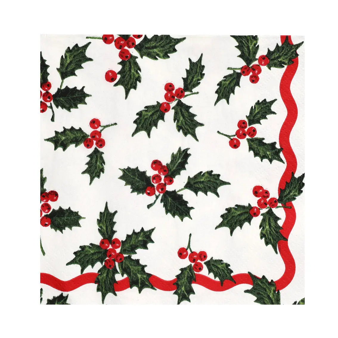 Traditional Holly White Paper Napkins X20