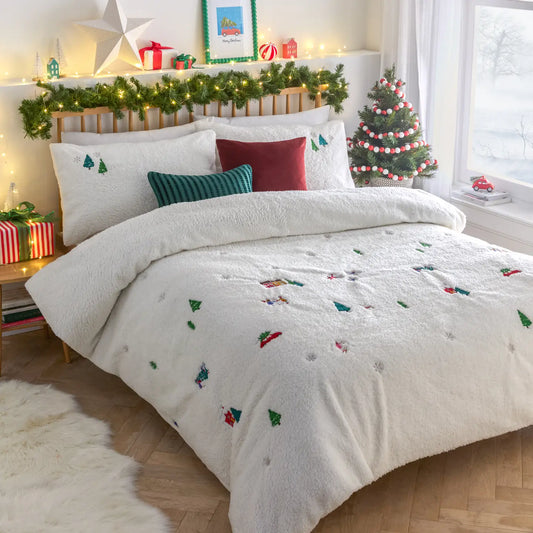 Christmas White Fleeced Bedding Set