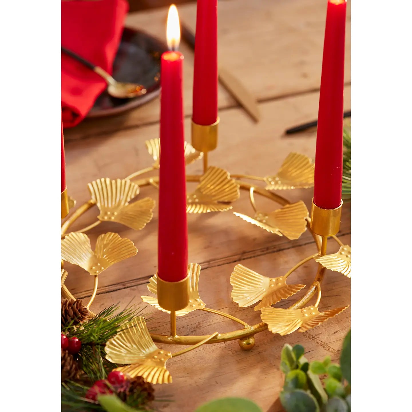 Gold Ginko Leaf Candelabra 4 Holder