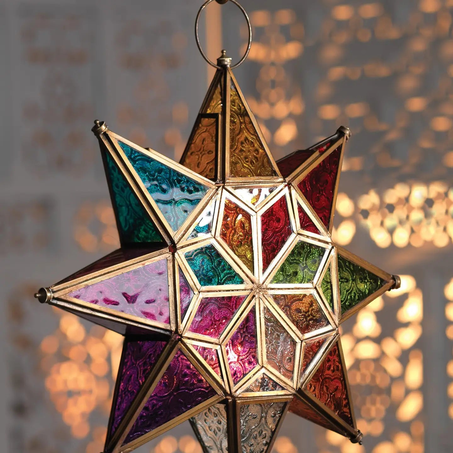 Glass Moroccan Star Hanging Lantern Decoration