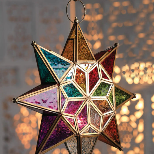 Glass Moroccan Star Hanging Lantern Decoration