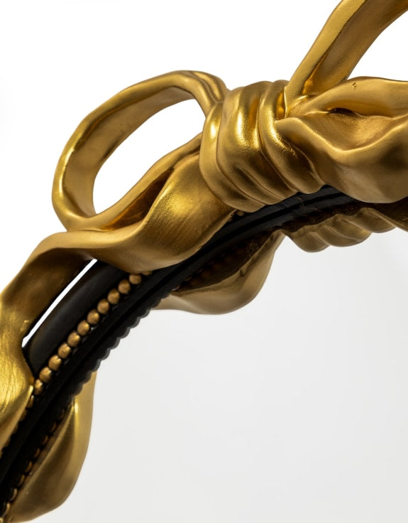 BLACK WITH GOLD BOW ROUND WALL MIRROR