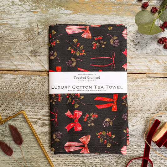 Bows & Berries (Noir) Tea Towel