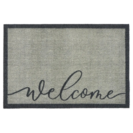 Welcome Washable Mat Grey