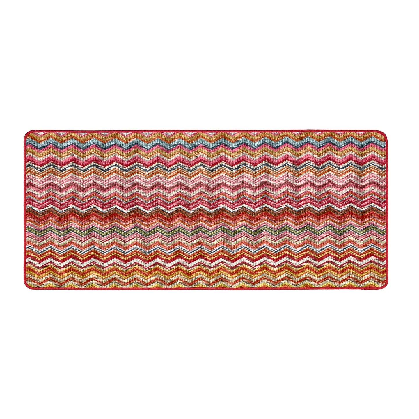 Red & Pinks Zig Zag Stain Resistant Washable Indoor Runner 67cm x 150cm