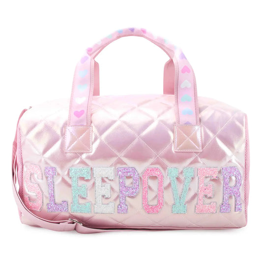 Pink Iridescent Large Sleepover Weekend Bag With Adjustable Strap & Zip Detail