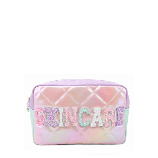 Pink Metallic Skincare Pouch With Zip Detail
