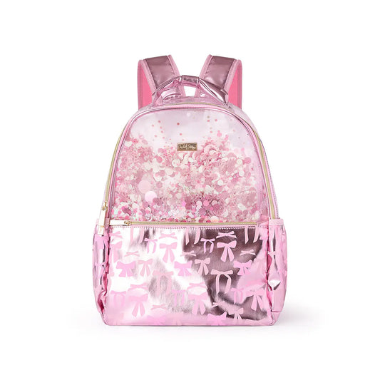 Pink Bow & Glitter Backpack With Adjustable Straps